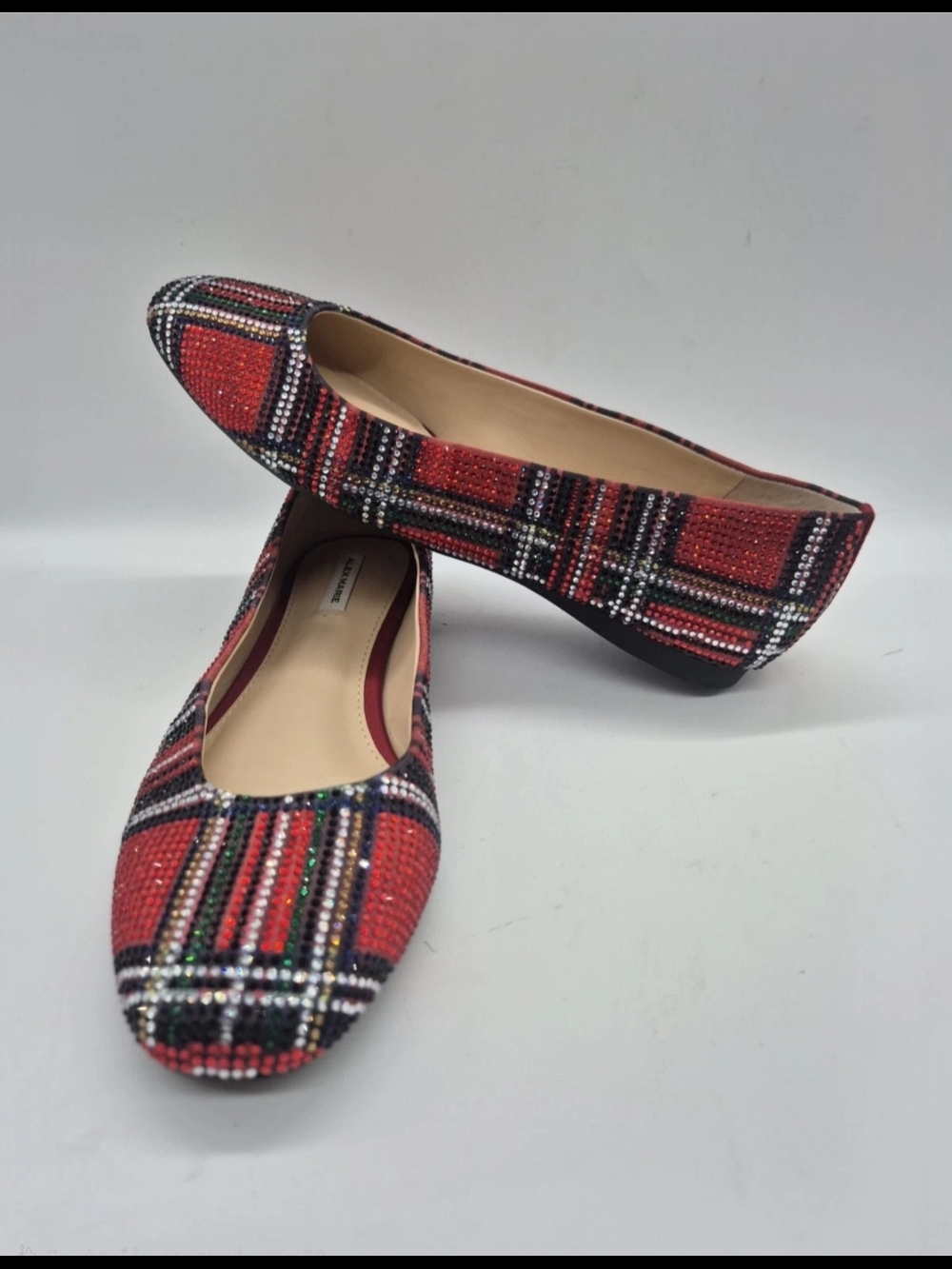 Alex Marie Red Plaid Rhinestone-Studded Ballet Flat - Picture 2 of 9